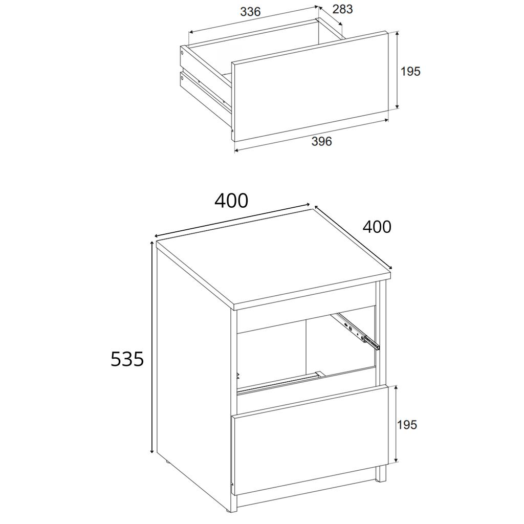 Black Bedside Cabinet 40Cm 2 Drawers Large High Bedside Table Nakastlik Loft