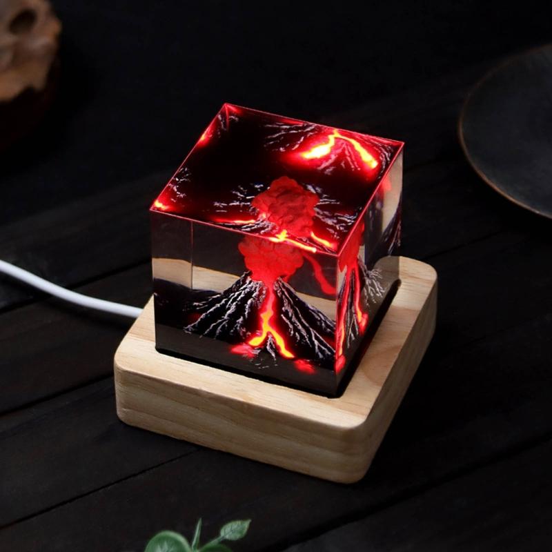 Striking Fire Sculpture Volcano Eruptions Night Light Impressive Detailing Eruptions Sculpture Night Lamp Home Decors
