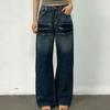 Women's Mid- Stretch Jeans Fashion Straight Leg Denim Pants With Pockets