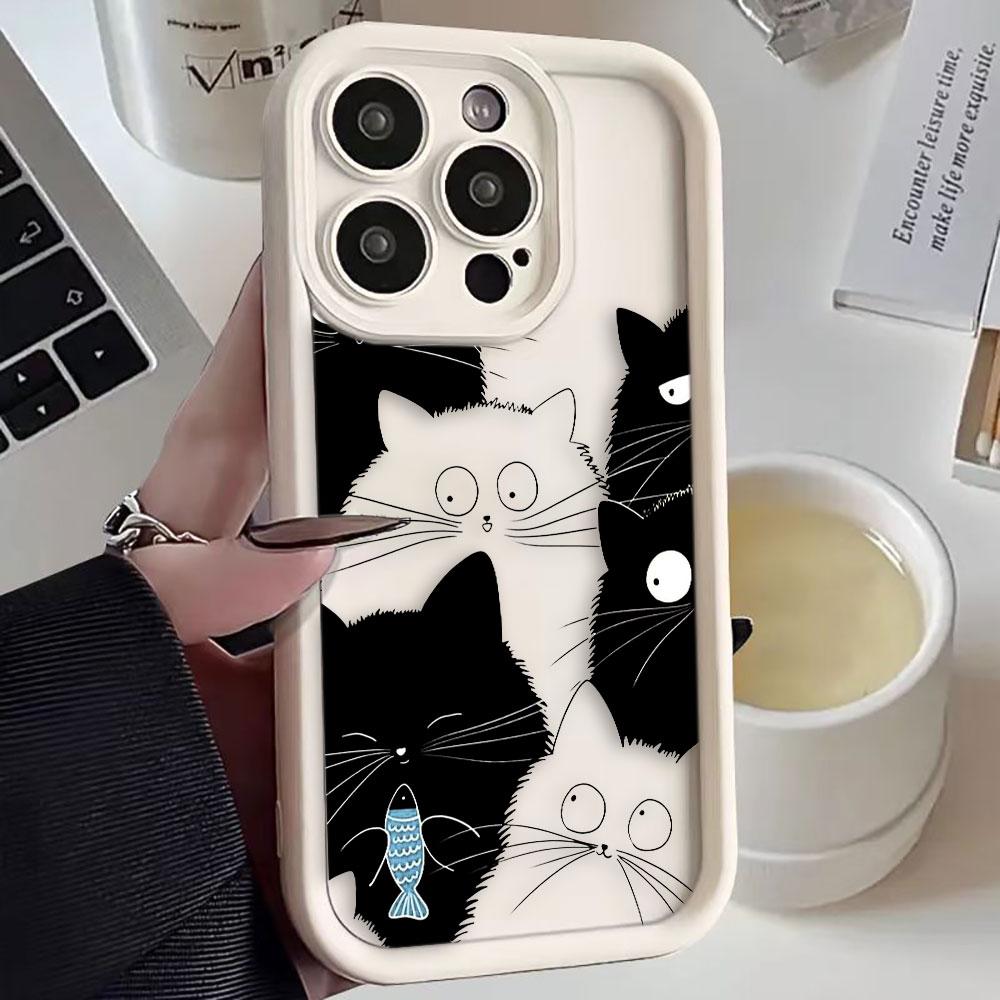 Animal Black Cute Cat Phone Case For iphone Apple 17 AIR 16 16E 11 12 13 14 15 XR Plus Pro Max Silicone Case Funda Shell Cover