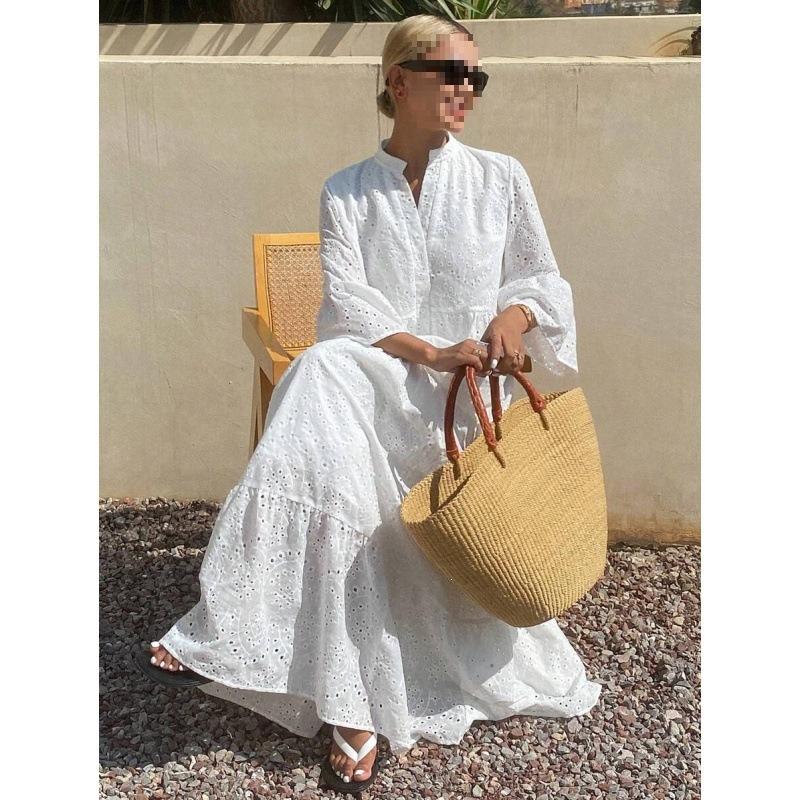 European and American casual vacation style medium and long dress women's summer new temperament loose skirt