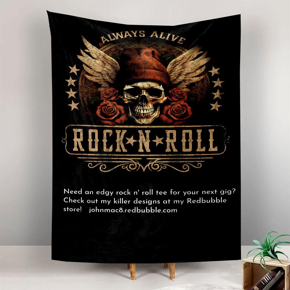 Always Alive Rock N Roll Tapestry Wall Hanging, Edgy Band Tee Design Art, Music Wall Decor for Bedroom Man Cave