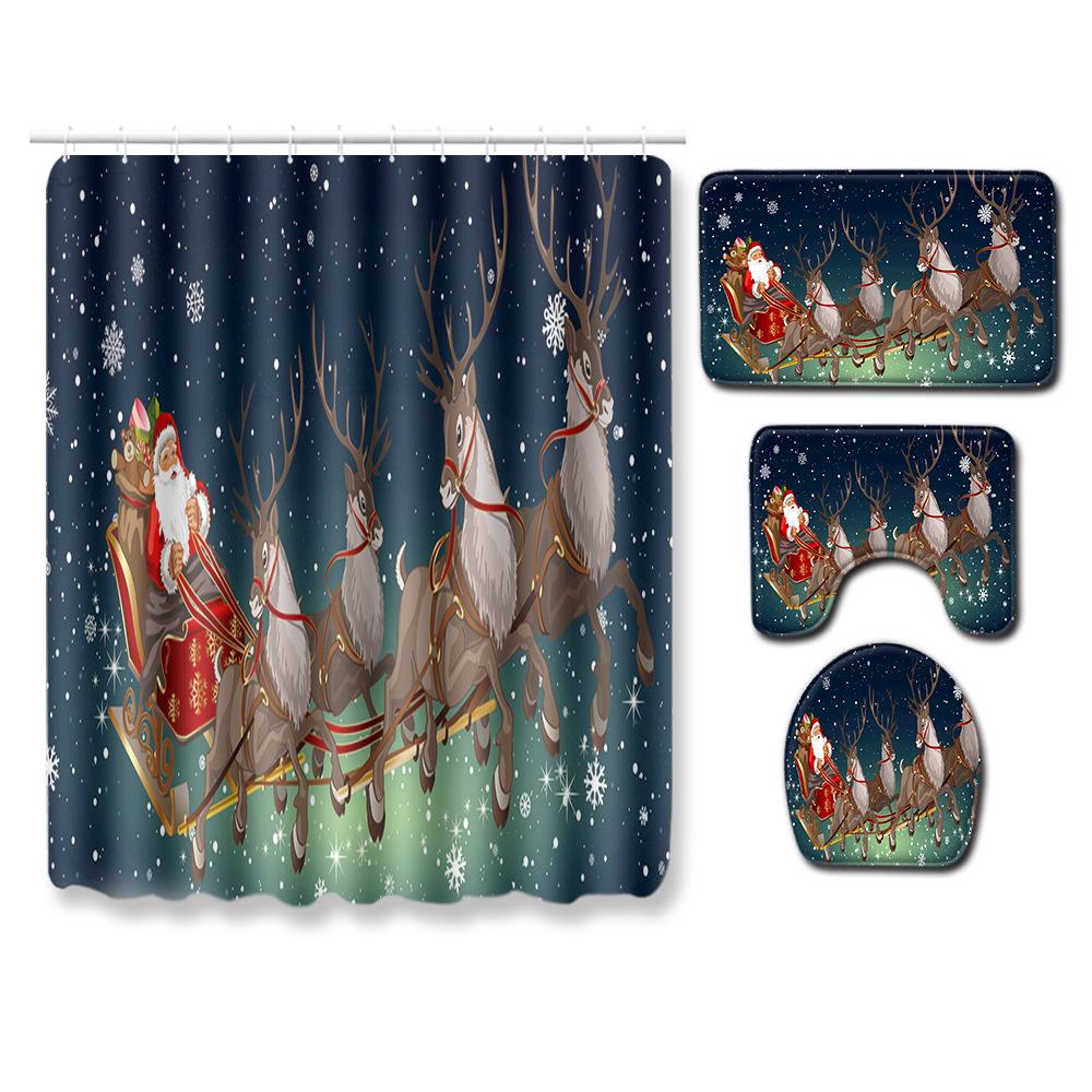 Christmas Bathroom Shower Curtain Four-Piece Combination Floor Mat Bathroom Water Absorbent Non-Slip Door Mat Bedroom Carpet