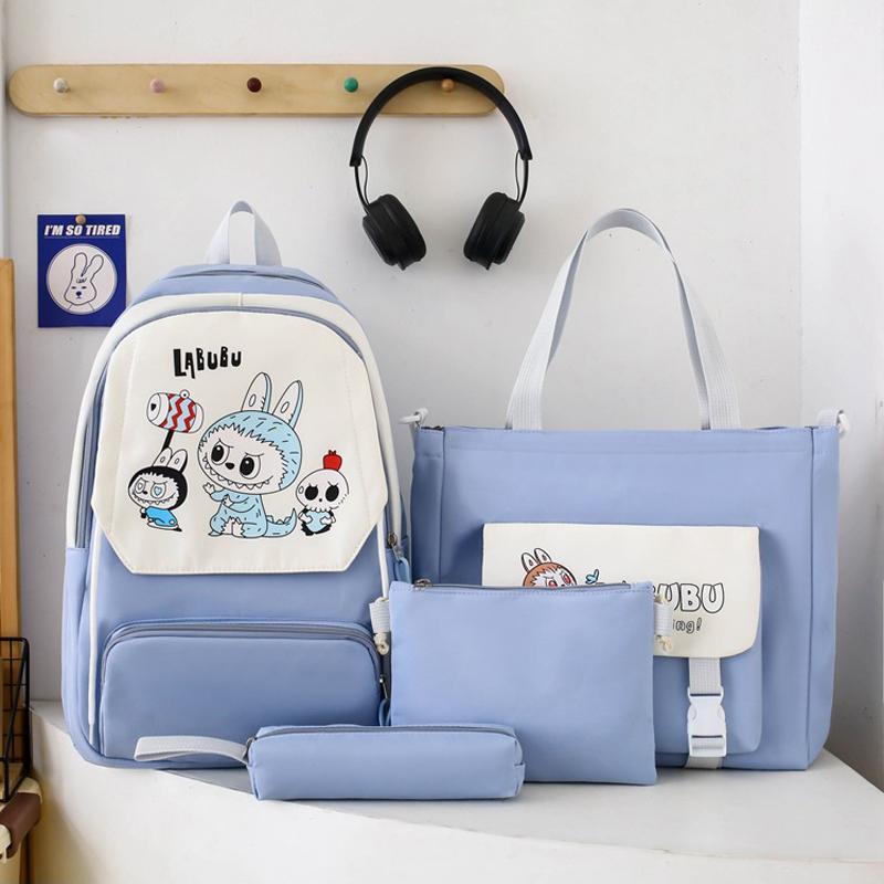 4-teilige Sets LABUBU Schulrucksack Niedlicher Cartoon Große Kapazität Schüler Klassentasche Junior High School Schüler Schultasche Rucksack mit hohem Wert CLE