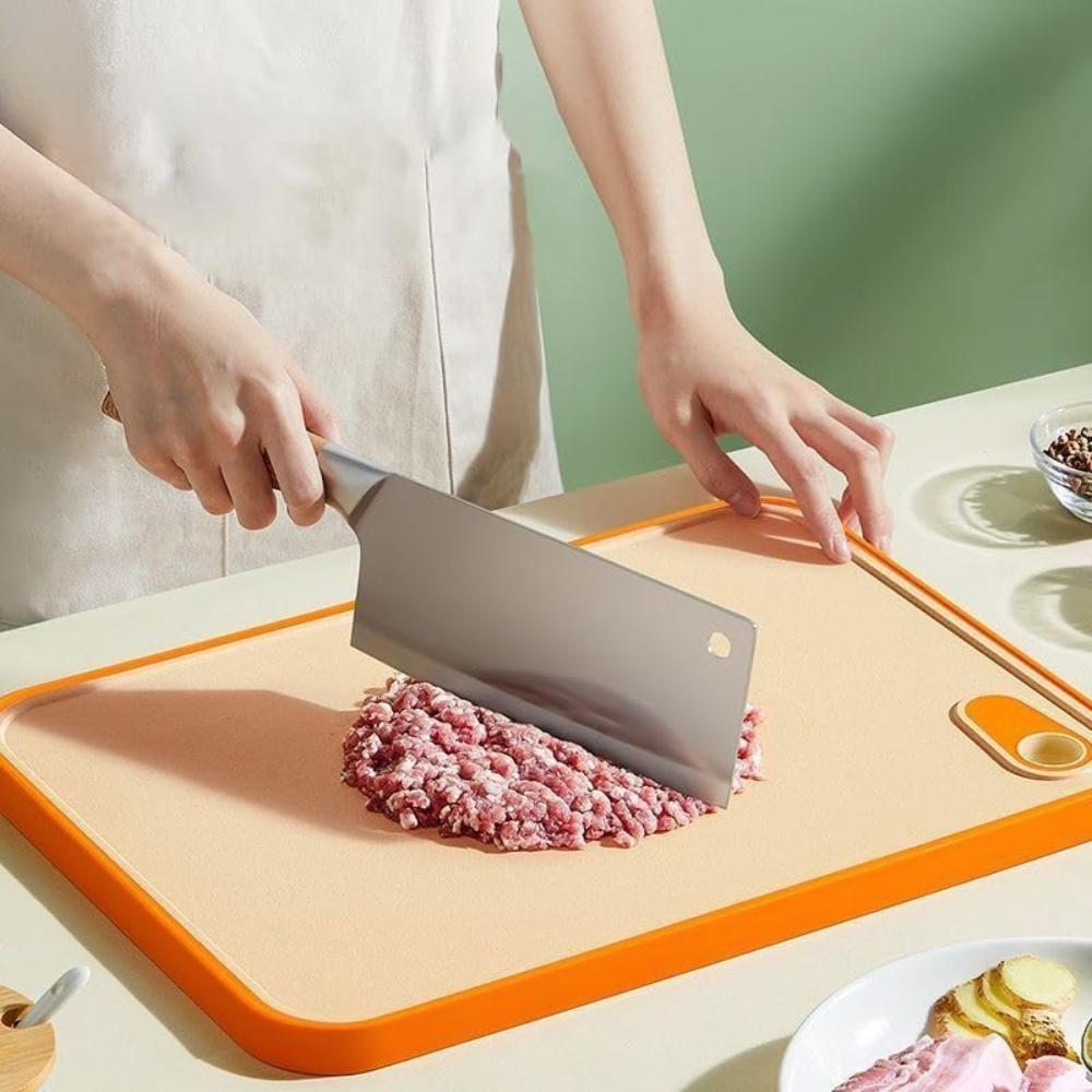 Double-Sided Wheat Straw Cutting Boards for Kitchen Dishwasher Safe Chopping Board with Juice Grooves for Meat Fruits Vegetables