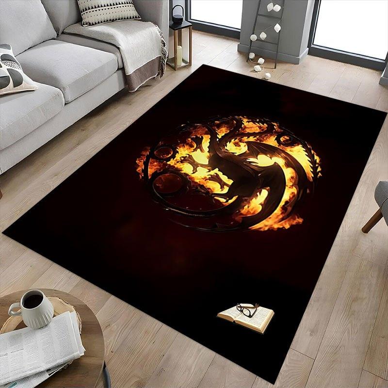 1pc Fire and Blood Office Carpet Chair Mats, Home Decor Mat Fantasy Theme Mat Durable Mat, Dragon Decor,Suitable for fantasy theme lovers