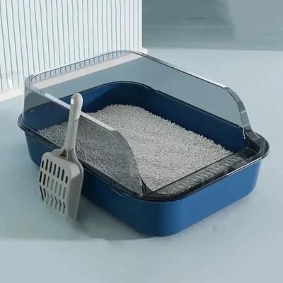 Offene Katzentoilette Verdickung Kitty Sandkasten Halboffen Hohe Seite Spritzwassergeschützt Haustierklo mit Schaufel Katzenzubehör