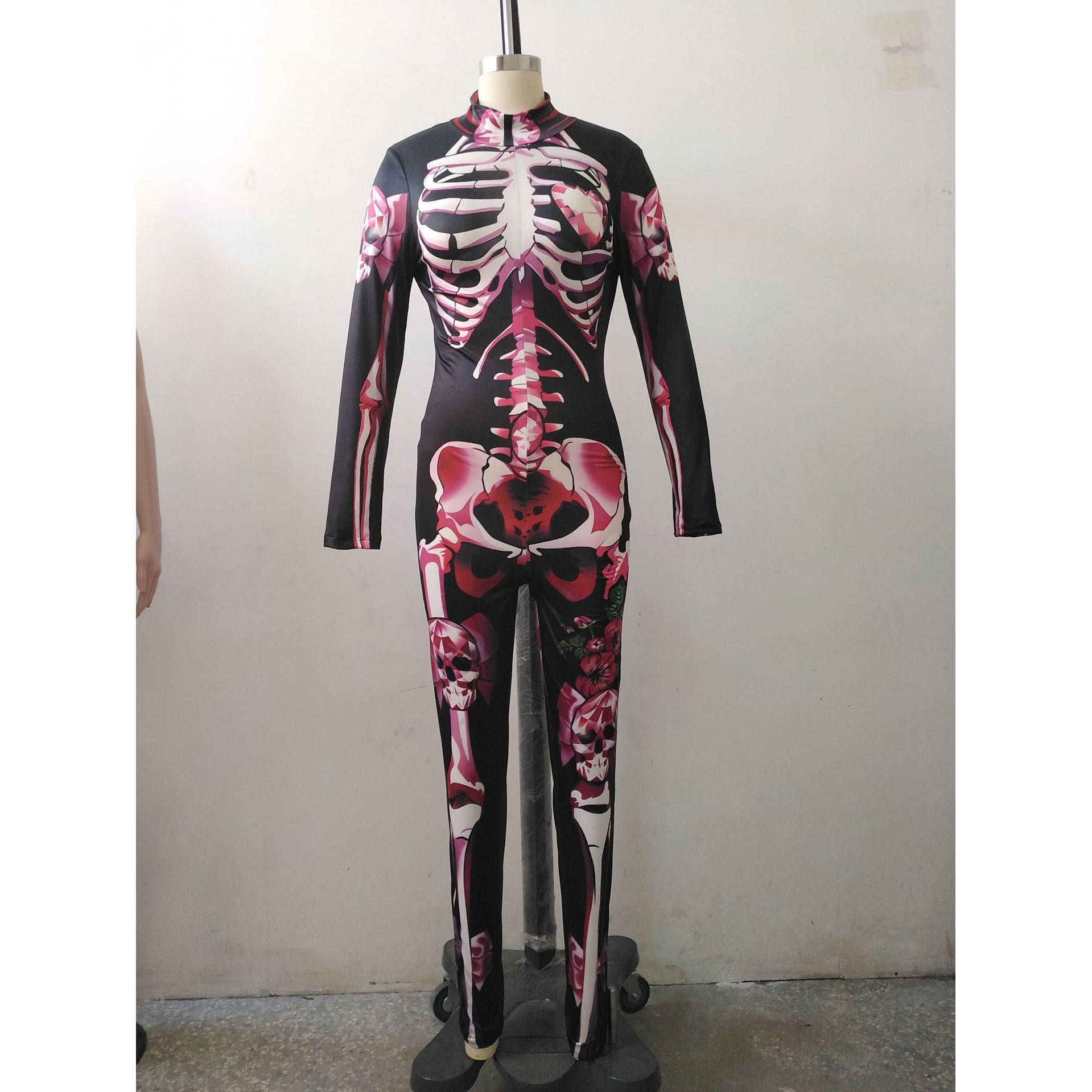 

Хэллоуин Розовый Принт Черепа Узкий Комбинезон Для Женщин 4XL розовый