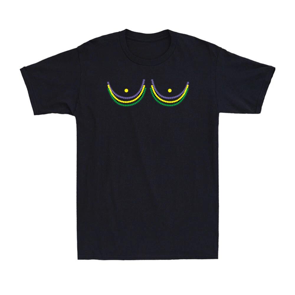 Boobshirt Mardi Gras 2024 Shirt Funny Beads Boobs Outline Novelty Men s T-Shirt XXL