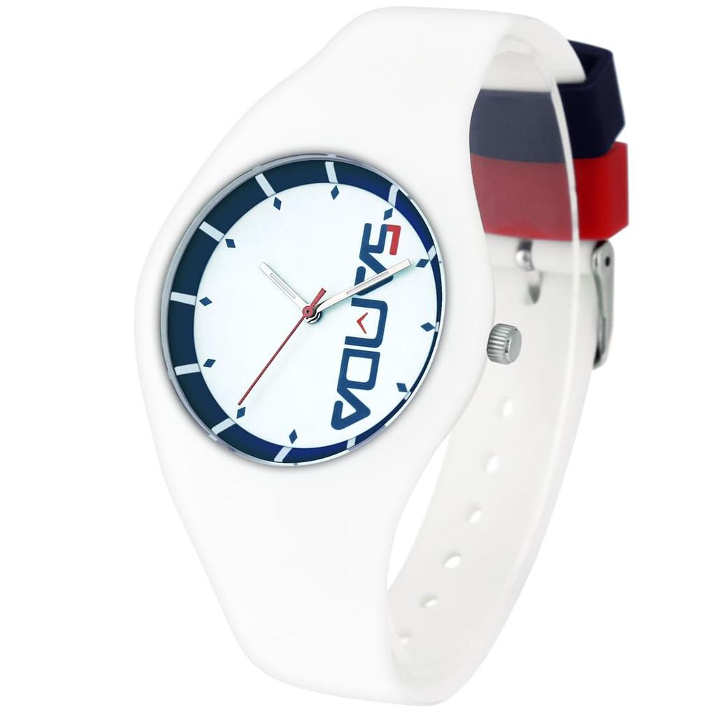 Unisex rubber strap water resistant for everyday easy to for testing wristwatch, use, read, white,
