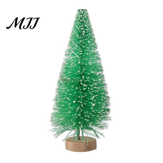 Small Pine Tree for Decor Mini Christmas Bottle Brush Tree, Artificial Miniature Tiny Sisal with Festive Party Ornament Wooden Base, Winter Snow Frost