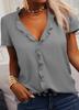 Women's Ruffle V Neck Short Sleeve Blouse Loose Fit Commuter Style Solid Color Casual Shirt Top
