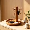 Entryway Key Holder Stand with a Warm Brown Wood Look, 5 Separate Arms, and a Catchall Tray for Frequently Used Personal Accessories