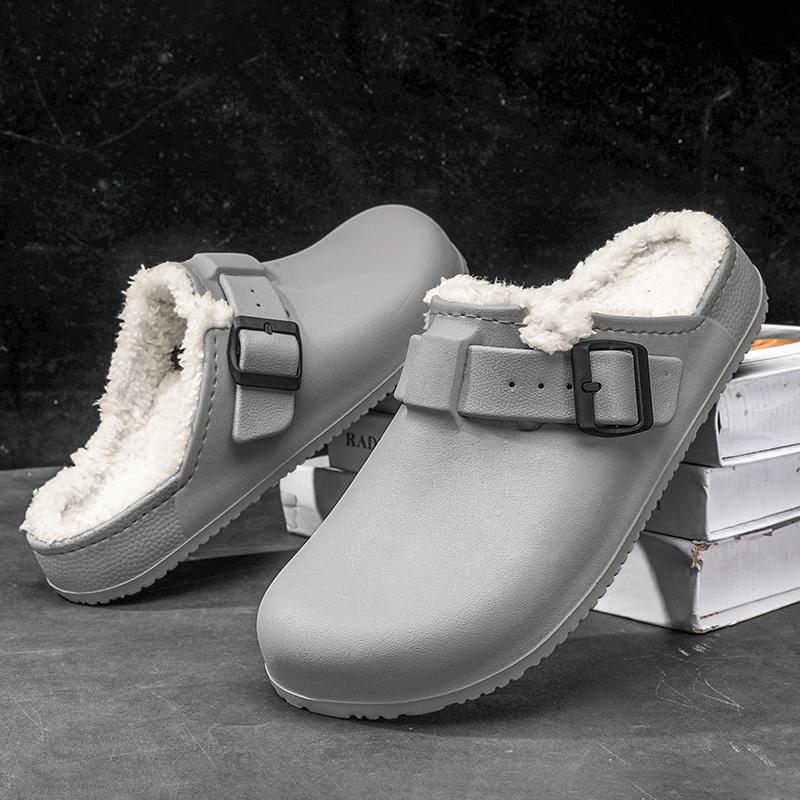 Fashion Winter Men Slippers Keep Warm Men Cotton Shoes with Fur Couple Home Slides Waterproof Flat Casual Shoes Indoor Outdoor Slippers