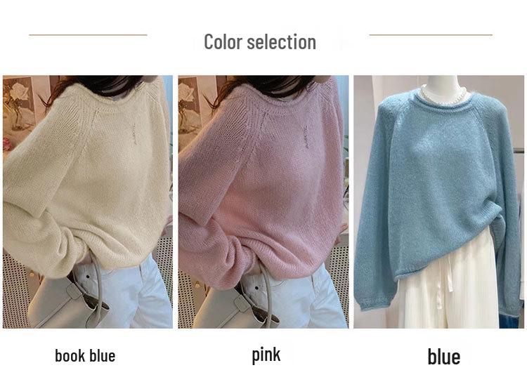 Women's Pink Wool Cashmere Pullover - Round Neck, Warm & Soft, Versatile Stylish Knit Sweater for Autumn/Winter