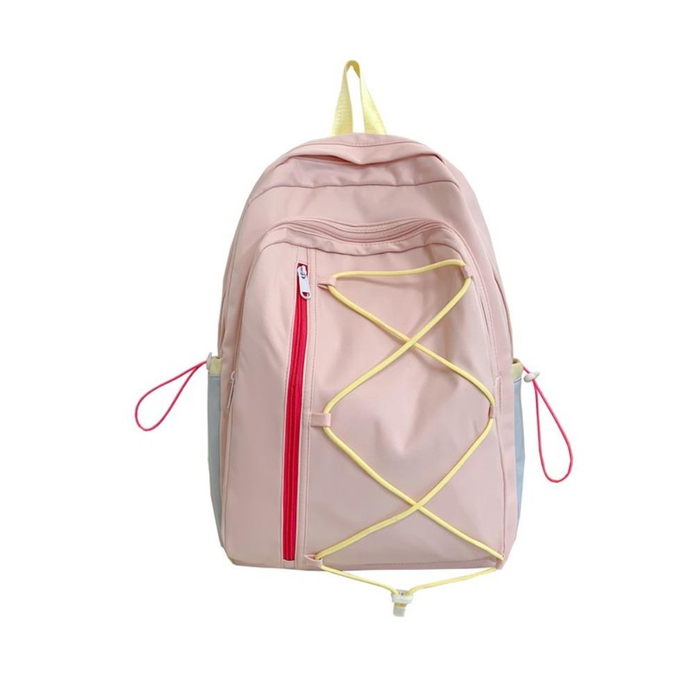 Solid Color Drawstring Backpack Large Capacity Travel Rucksack Portable Student School Bag  Girls S розовый