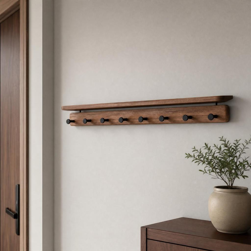 Black Walnut Wall-Mounted Coat Rack Natural Finish for Hallway, Small Apartments