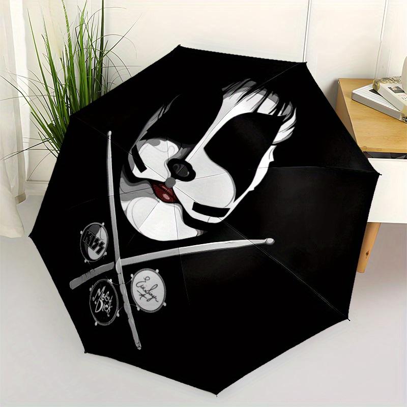 Drummer KISS Automatic Folding Cute Windproof Umbrella with Sturdy Iron Frame, Portable Compact Travel Umbrella All-Season Use Parties 0807062