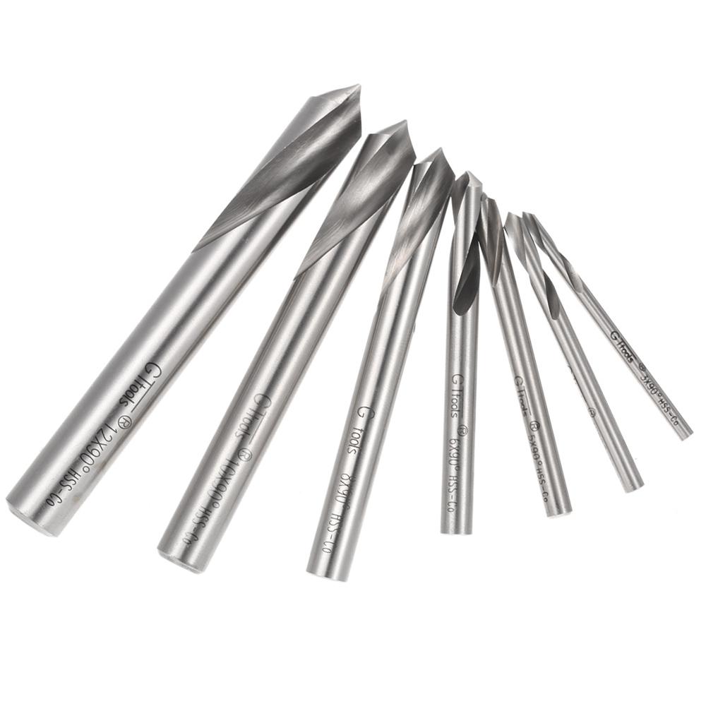 7pcs M42 HSS High Speed Steel Cobalt Spotting Drill Bits Set Round Shank 90 Degree Drilling Chamfering Tool