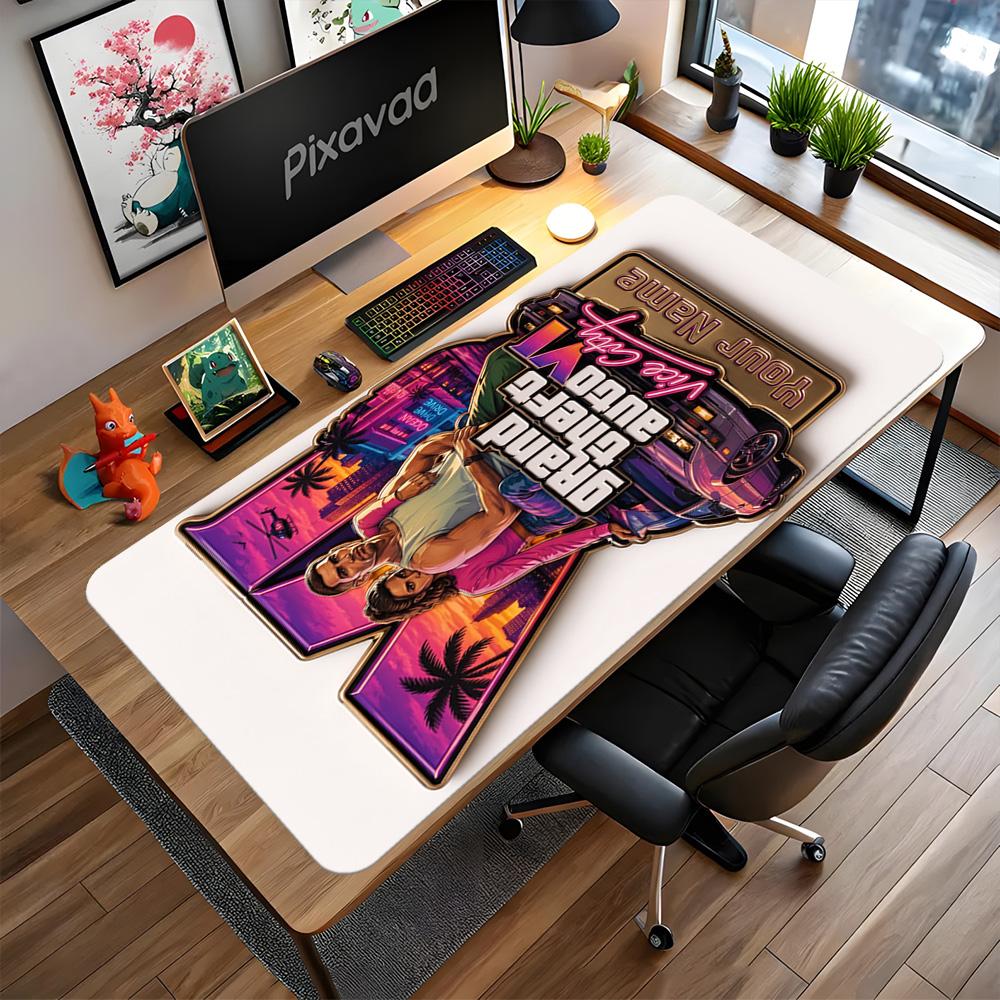 Grand Theft Auto Customize Text Mouse Pad Gamer Mousepad Ultra-Long Desk Mat Non-Slip Rubber Base Office Desk Accessory