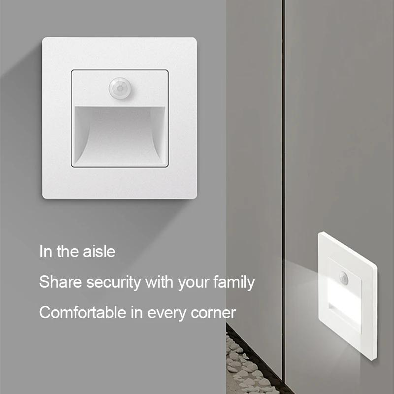 Simple LED Night Lamp Intelligent Sensing Wall Light Embedded Indoor LED Step Light for Hallway Staircase Decorative Lighting