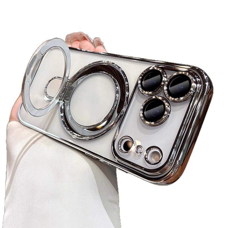 Applicable To iPhone17PROMAX Mobile Phone Case, Magnetic Fulcrum Bracket, Transparent with Lens Film, Apple 16 Soft Anti-drop