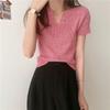 Grey V-neck Short Sleeved T-shirt for Women's Summer Thin Design Sweet and Spicy Girl Slim Fit Short Knitted Top