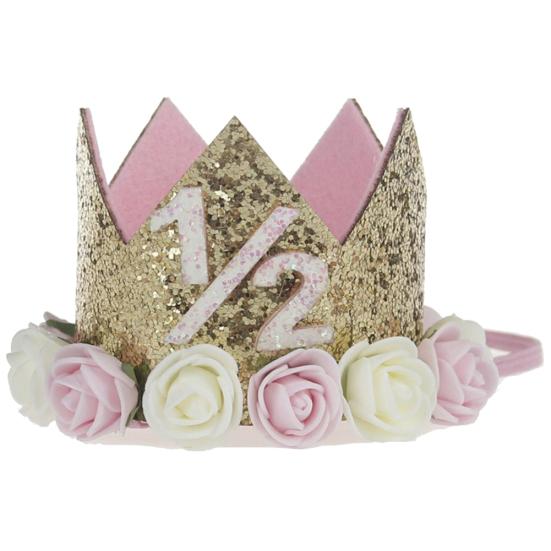 Baby Girl Sequin Number Flower Crown Headband Birthday Party Performing Headwear