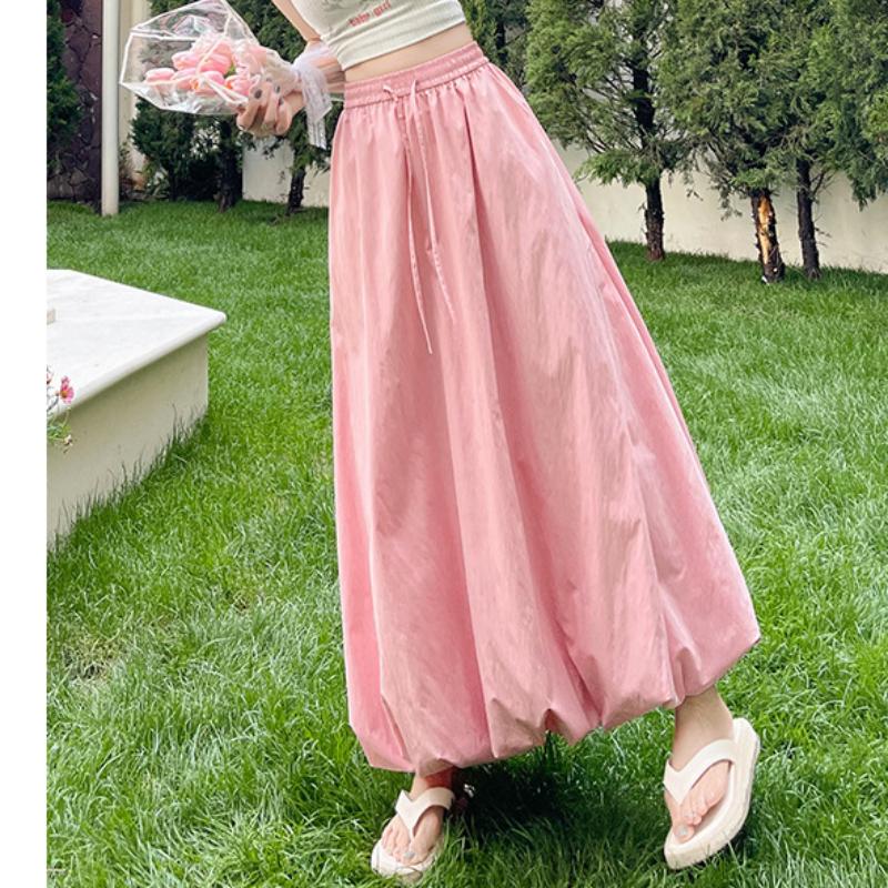 Grauer flauschiger Blütenknospenrock für Damen im Sommer Dünner Eisseiden-Laternenrock Hohe Taille Schlank A-Linien-Midirock