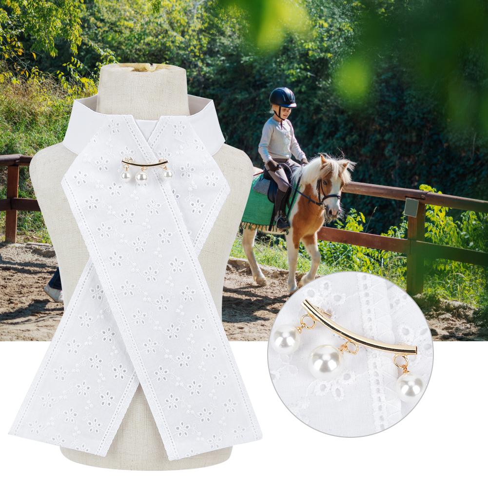 3PCS Combed Cotton White Adults Children Horse Riding Collar Flower Necktie Brooch Equestrian AccessoryPearl Free Size