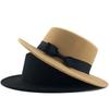 White new wool top hat bow flat top gentleman's hat versatile jazz hat casual woolen hat felt hat