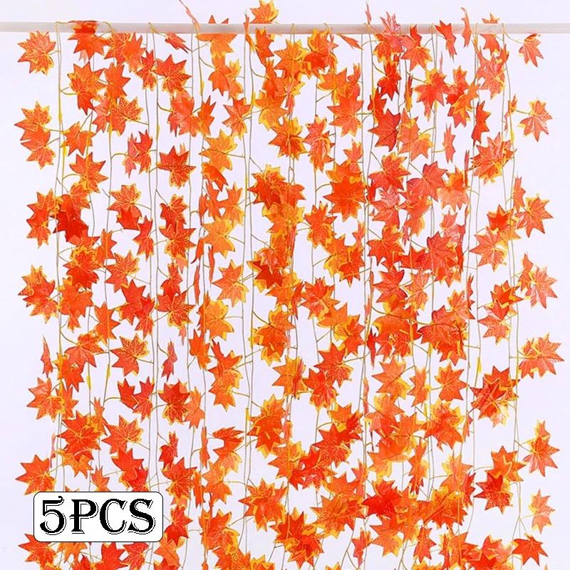 2.4m Simulation Maple Leaf Bunch Artificial Cloth Autumn Maple Leaf Rattan Garland Hanging Decor Thanksgiving Party Home Decor
