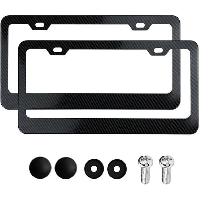 Mandark 2 Stück Kohlefaser Kennzeichenhalter für Autos, Aluminium Kfz-Kennzeichenhalter mit Schrauben, Rostfrei US-Standard Fahrzeug Vorne Hinten