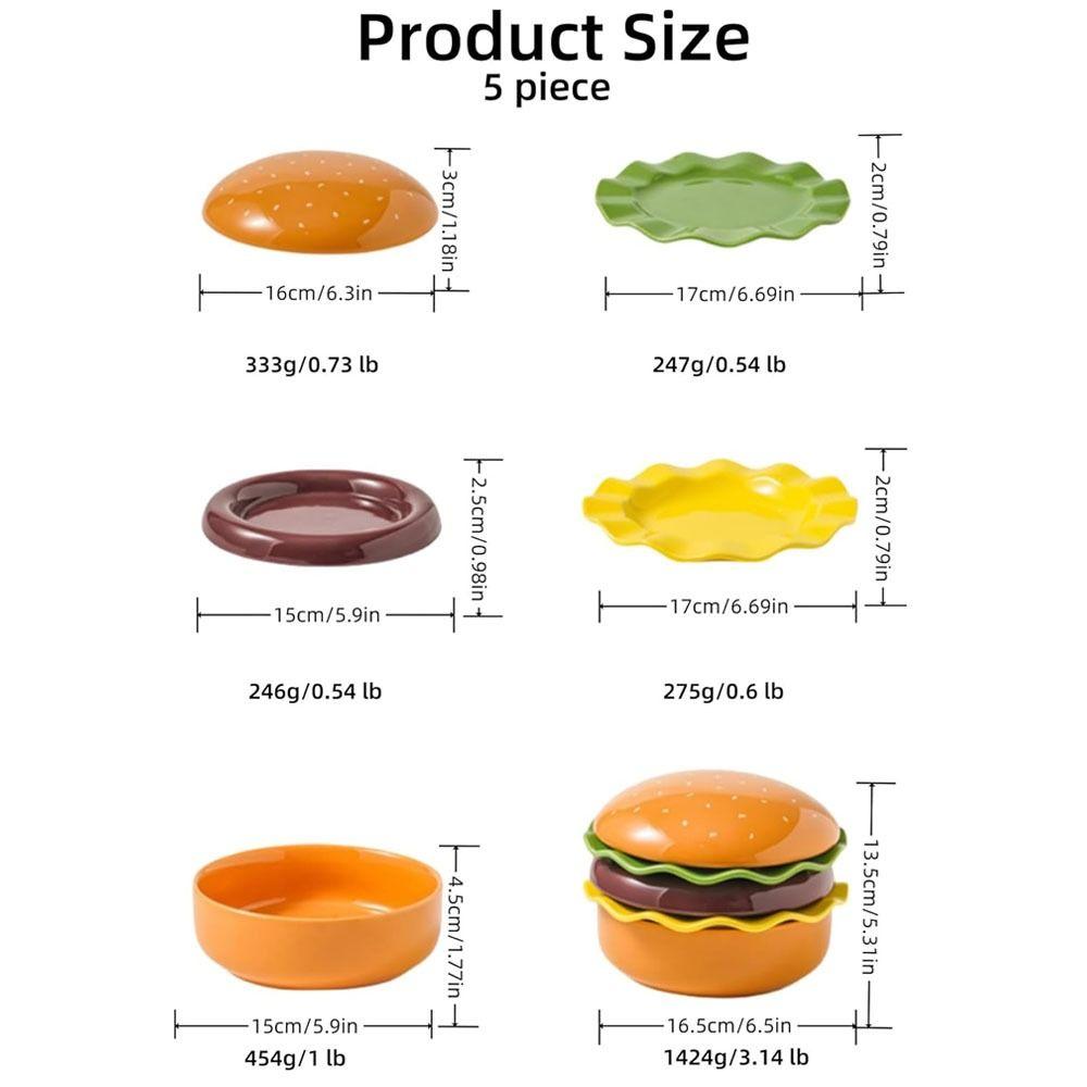 Stackable Hamburger Plate Set 5-Layer Dessert Snack Plate New Divided Plates