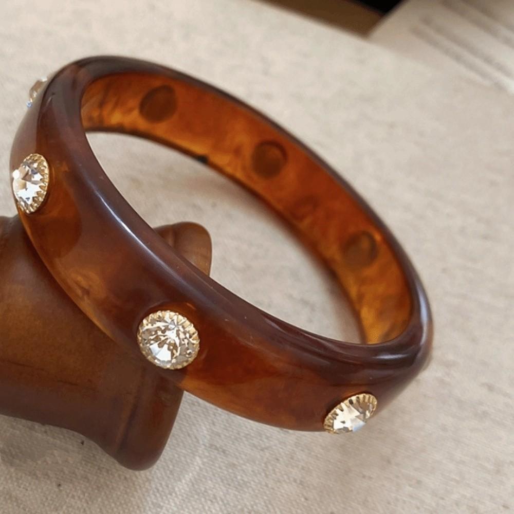Bohemian Rhinestone Colored Bracelet Zircon Retro Hand Ring Unique Acrylic Bangle  Women