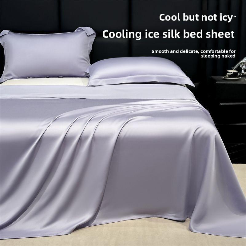 Set Lenzuola in Seta di Ghiaccio Estivo Rinfrescante Monocolore Morbido Resistente Lavabile in Lavatrice Set Biancheria da Letto Singola per Dormitorio