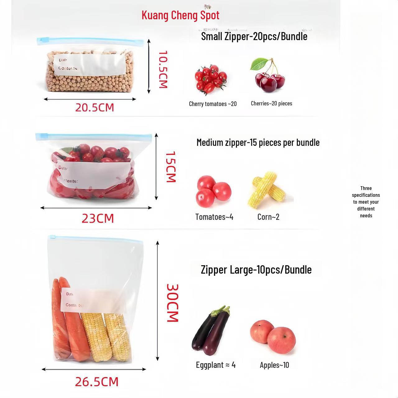 

Прочный герметичный полиэтиленовый мешок для хранения на молнии для свежего хранения и заморозки Large 10 + Medium 15 + Small 20 [Set/45 bags]