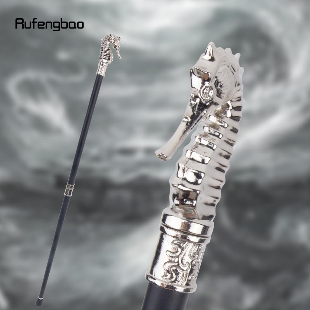 White Luxury Hippocampus Walking Cane Fashion Decorative Walking Stick Gentleman Elegant Cosplay Cane Knob Crosier 93cm