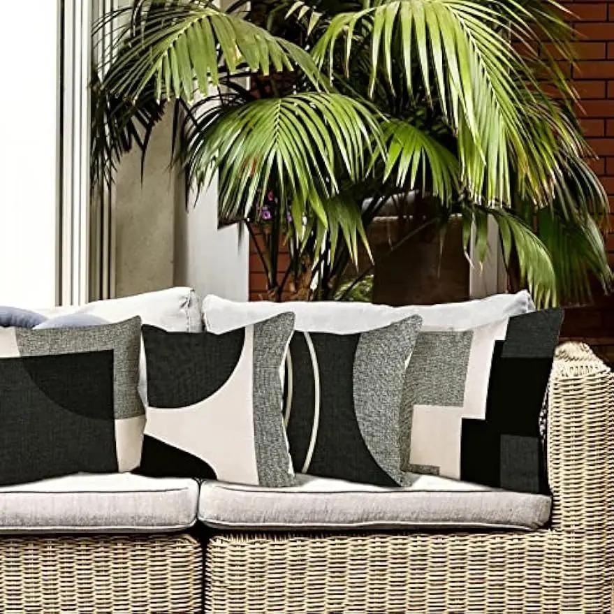 Black Geometric Pattern Pillow Case Home Decor Suitable for Office Sofa Cushion Living Room Garden Car Cushion Cover