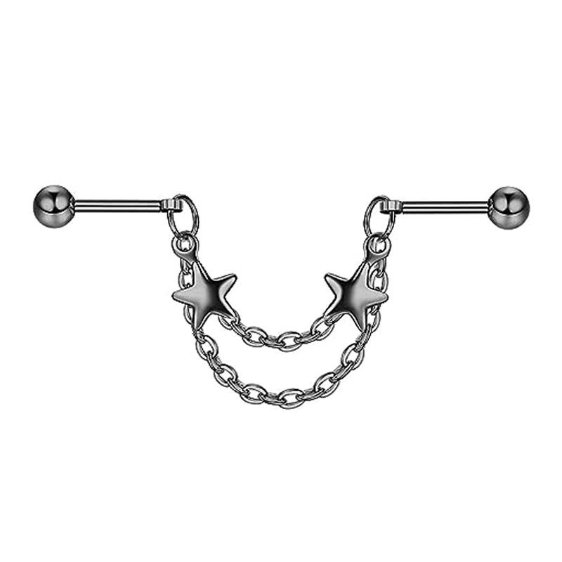 Fashion Stainless Steel Industrial Piercing Long Rod Chain Star Tragus Earrings Jewelry for Women Men