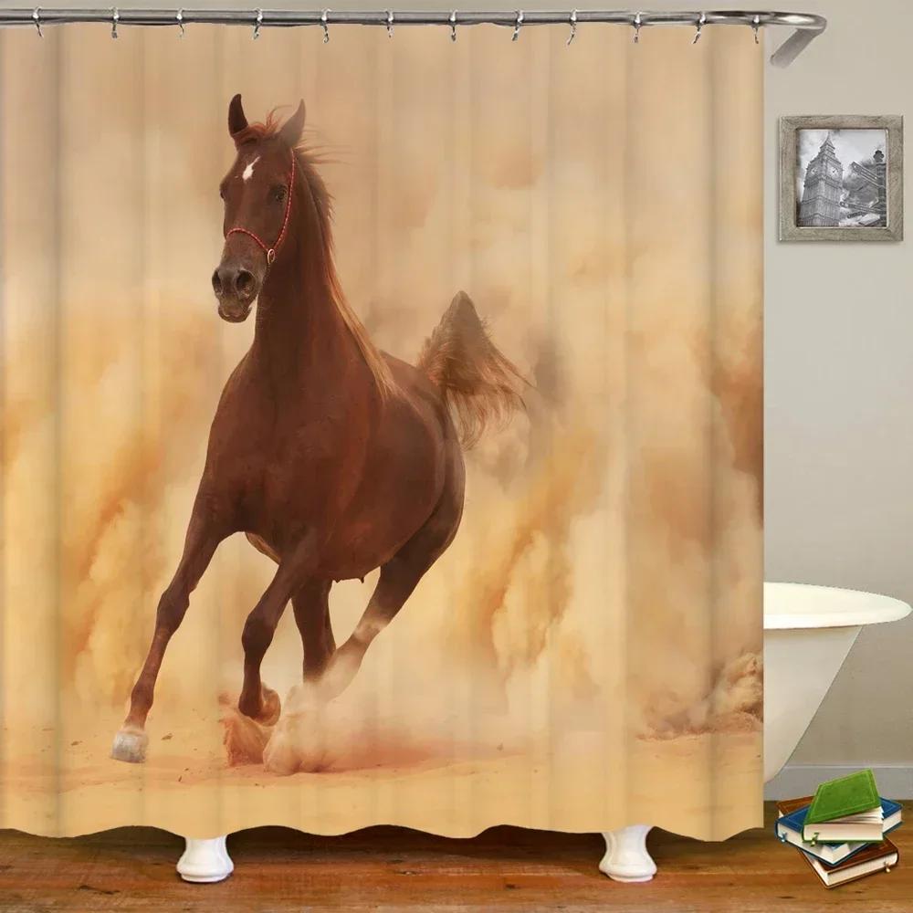 Horse Elephant Shower Curtain 3d Printing Waterproof Polyester Animals Bathroom Curtains Decoration with Hook Curtain