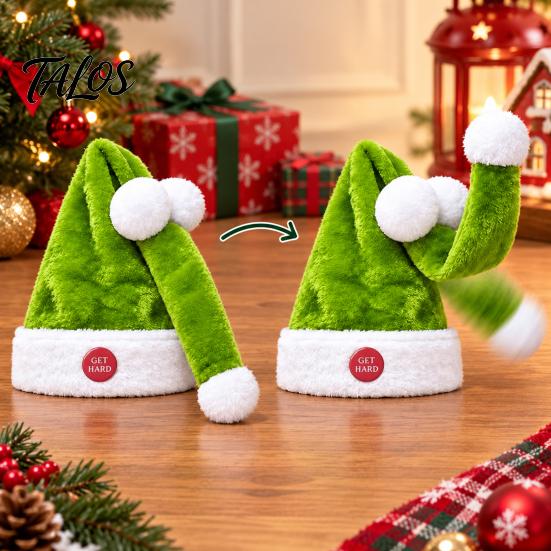 Quirky Christmas Sweater Party Hat Animated Naughty Santa Hat, Funny Dancing Button Activated Dynamic Holiday Costume Decoration Movement Soft