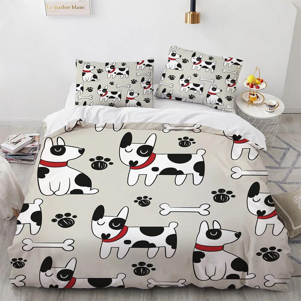Cartoon Animal Spotted Dog Comforter Cover Set Single Bulldog Bones Footprints Duvet Cover Sets Kids,Home Textile Sausage Dog