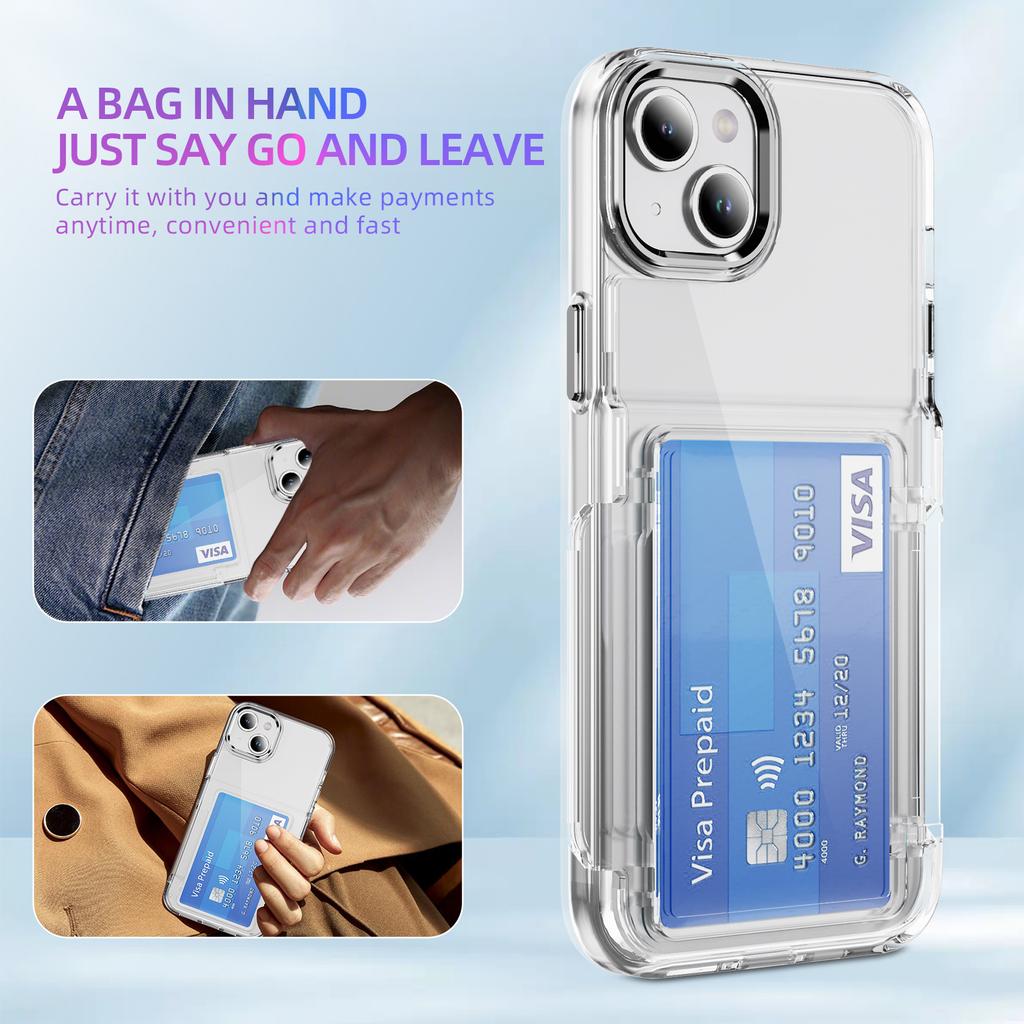 For iPhone 13/14 Case TPU + Acrylic Phone Cover with Card Holder Kickstand