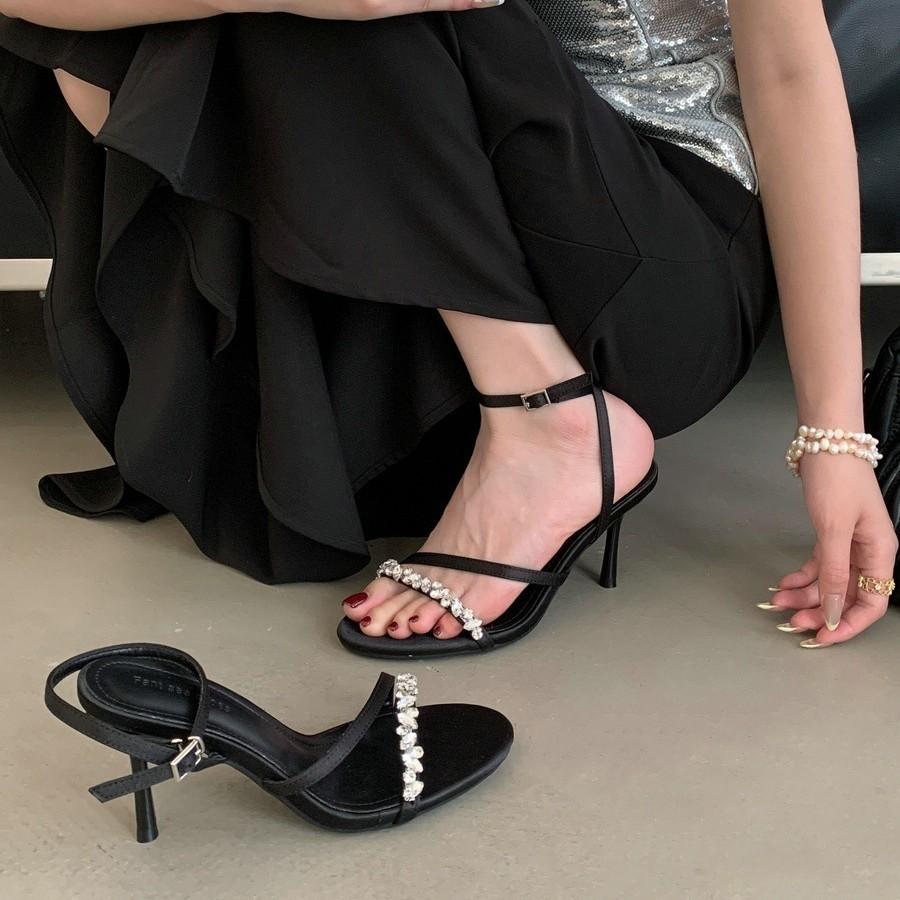 2025 spring new round head thin heel high heel temperament thin French fashion sexy beauty open-toed women's sandals