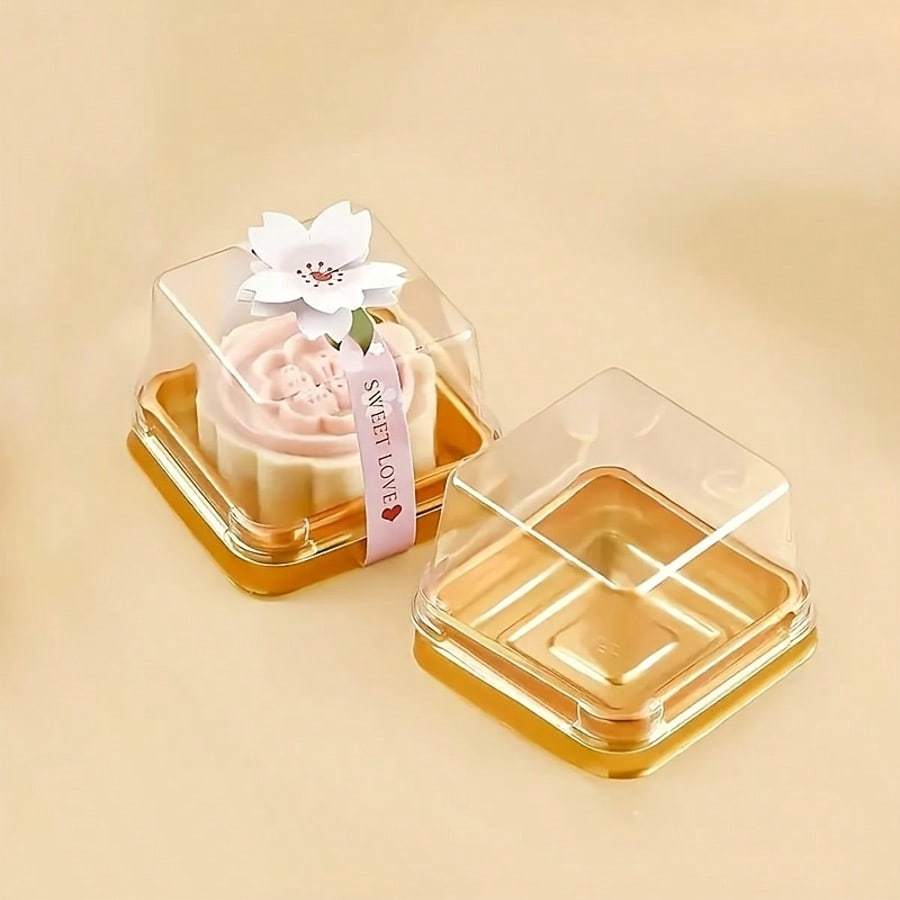 50Pcs Square Cake Boxes With Transparent Lids, PP Material, Handmade, Outdoor Safe, Suitable For Moon Cakes, Chocolates, Cookies Baking Essentials