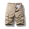 Herren Vintage Cargo-Shorts mit rohem Saum 100% Baumwolle Halbelastischer Bund Mehrere Taschen Outdoor Wandern Knielang Lässige Arbeits-Kurzhosen
