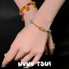 Ancient Flower Silk, Celadon Turquoise Passepartout Coiled Bracelet, New Chinese Style, Enamel Lion Red Rope Bracelet, Combination