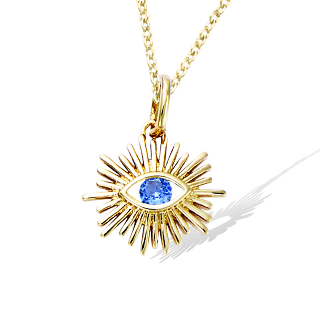 Les Trésors De Lily [R7410] - Gold Plated 'Eye' Pendant - Golden Blue - 15x13 Mm