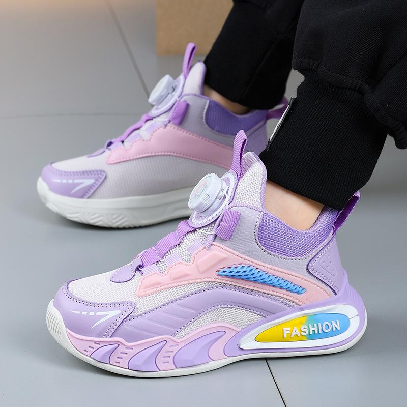 Lightweight, breathable, comfortable and fashionable, girls' casual rotating buckle, sports shoes, boys' shoes, mesh models, medium and older children